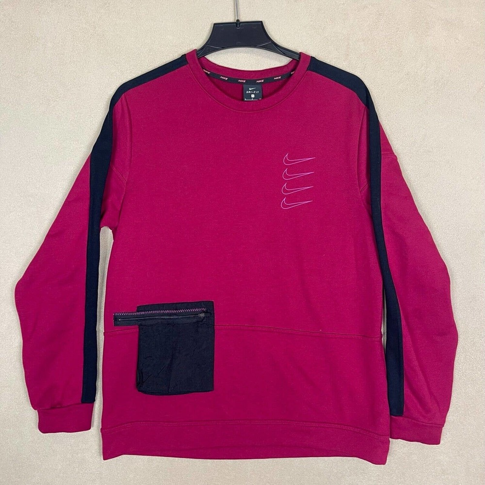 Nike Sweatshirt Mens S Red Fleece Training Top Dri Fit Pullover Zip Pocket